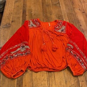 Orange embellished velvet top by Free People Sz S